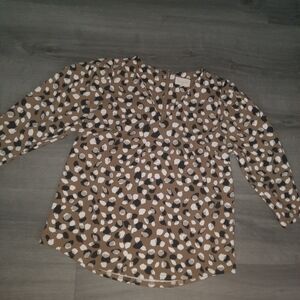 Melloday Polka Dot/Animal Print Quarter Sleeve Blouse